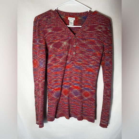 Sundance Rib Knit Henley Long Sleeve Multicolor Sweater Size Small - Picture 2 of 5